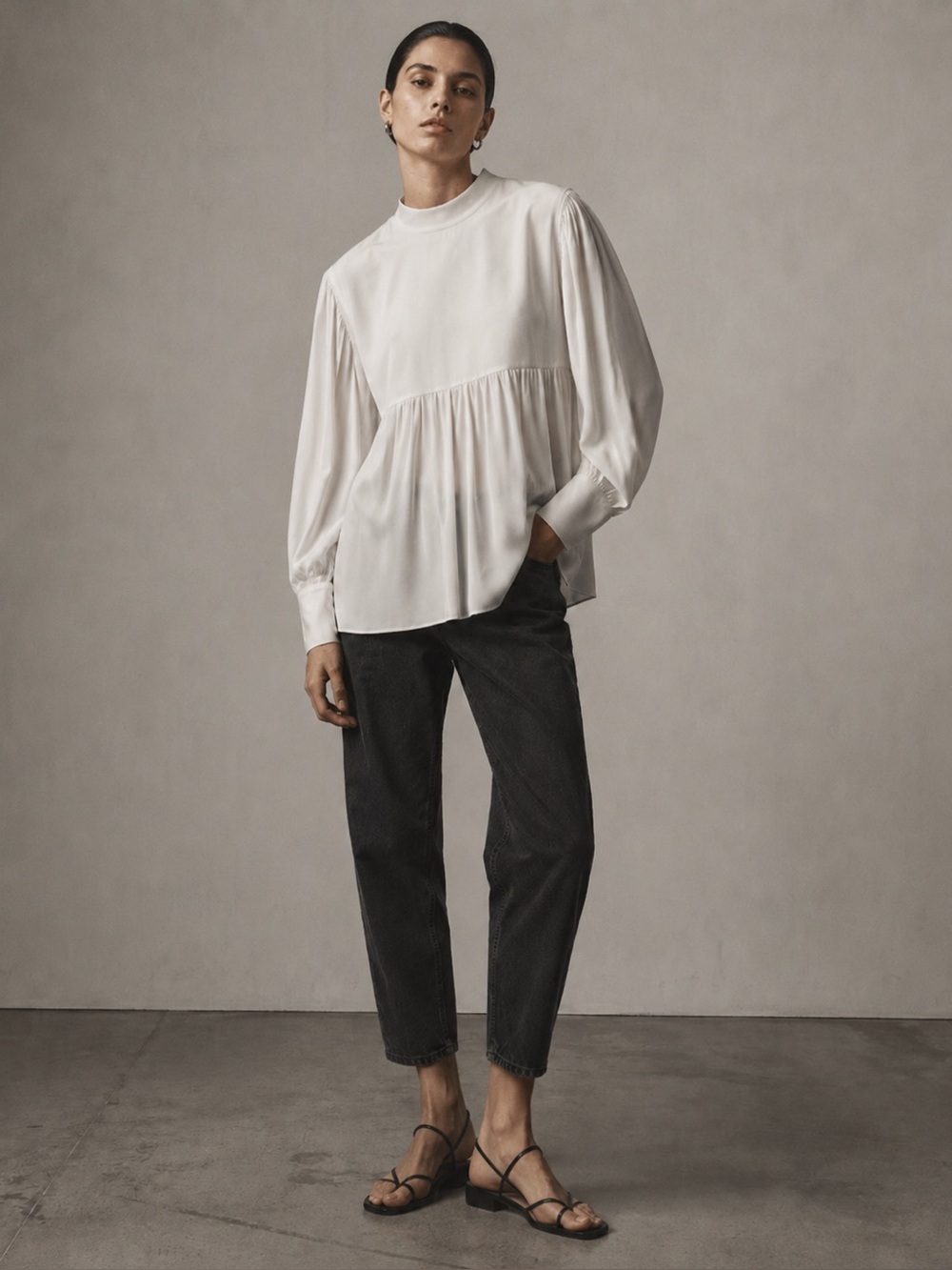 AllSaints Fayre Tunic Top Medium White Cupro Babydoll High Low Blouse